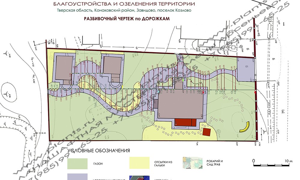 Ландшафтный проект дачного участка - разбивочный чертеж по дорожкам